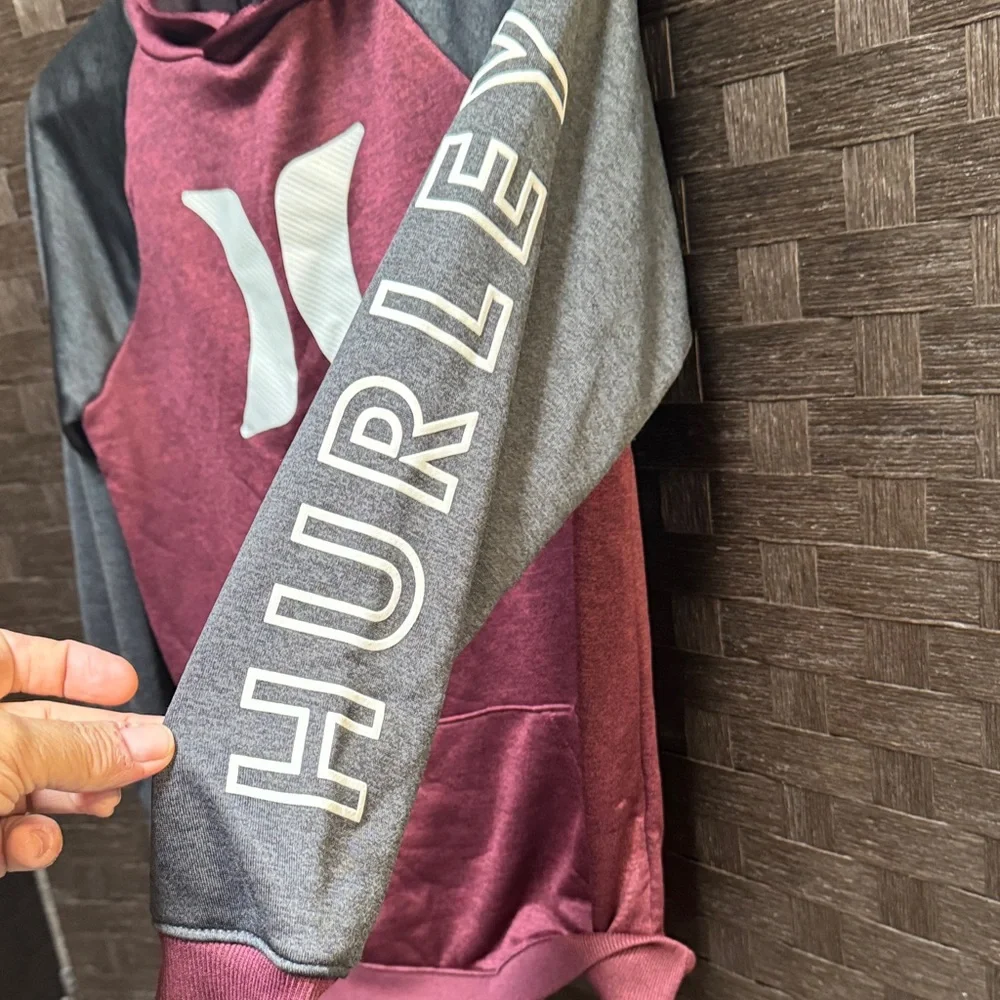 Hurley Men's Burgundy and Charcoal Hoodie